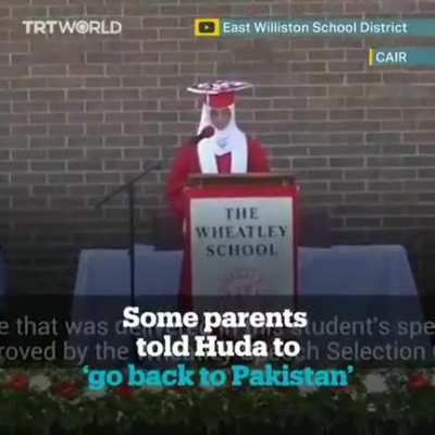 A Muslim high school valedictorian gave a graduation speech which included references to the ethnic cleansing of Palestinians &amp;amp; persecution of Ugyer Muslims. Parents &amp;amp; students in the audience harassed her afterwards and the school administrators 