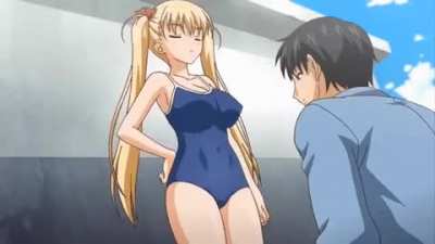 She strips out of her school clothes and into her one-piece (Oni Chichi- Rebuild &ndash; Episode 1)