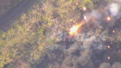 Lancet hits a British "Franken-SAM" improvised AIM-132 ASRAAM launcher based on a Supacat HMT truck, Donetsk Oblast