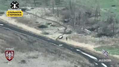 russian soldier plays tag with a kamikaze drone