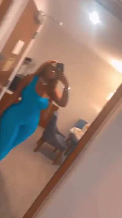 The Hair, The Nails, her eyes, that body of hers, the blue fit, and the holes on it exposing her thighs and ass, the sexy way she&rsquo;s moving, and the lil&rsquo; close up at the end!!! 😩😩💦