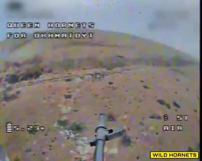 A wild Hornet Queen drone equipped with an automatic rifle on its first combat deployment&mdash;targeting a position with russian forces.