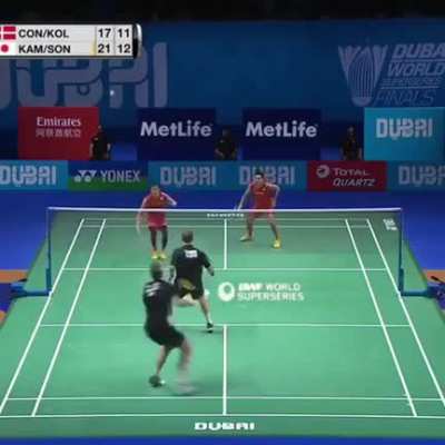 An intense game of Badminton