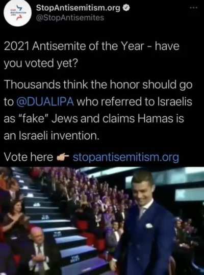 When you win the "Anti-semetic of the year" award because you don't strongly support a genocidal regime.