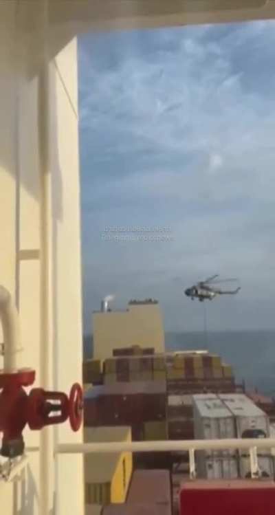 Iranian forces landing on the Portugese vessel "MCS ARIES" near the Strait of Hormuz today