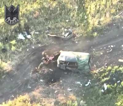 Ukrainian 24th Mechanized Brigade's "Rarog" drone team spotted a pair of Russian soldiers with a motorcycle, hitting them with a FPV strike drone