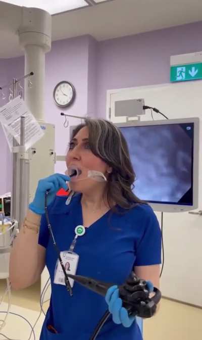 Doctor performs endoscopy on herself