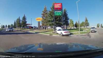 Looks like they hit a bike on a sidewalk. Impressive.
