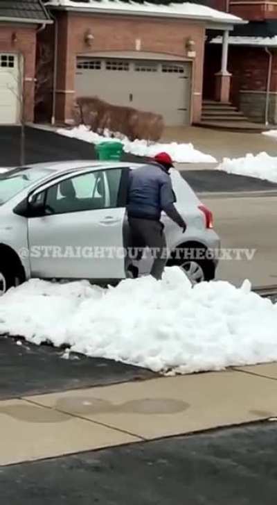 Porch Pirate Fails Stealing A Package &amp;amp; Gets His Car Stuck In A Snow Bank