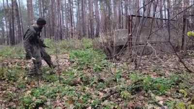 Scottish soldier "Soap" and a Canadian soldier find another trip wire left behind by the Russian invaders