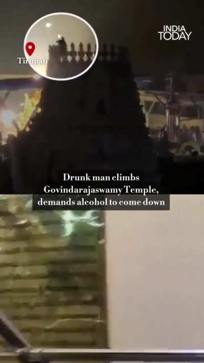 An intoxicated man triggered panic at the Sri Govindarajaswamy Temple after entering the premises late at night and climbing the gopuram, before being brought down safely by authorities.