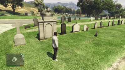 GTA V Story Mode(2013) has a dog that goes to it&rsquo;s owners grave every day