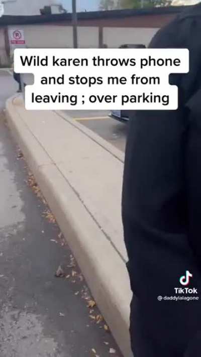 Karen prevents man from leaving so she can lecture him on parking