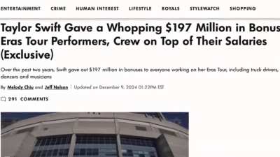 Taylor Swift&rsquo;s &lsquo;The Eras Tour&rsquo; crew&rsquo;s reaction as they receive their bonus for working on the tour amounting to more $197 million dollars