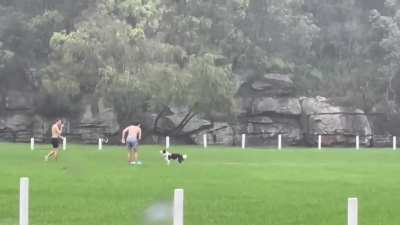 People enjoying the rain at Tunks park Cammeray.