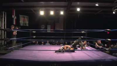 Angel Rose getting one hell of a low blow kick from Samantha Heights