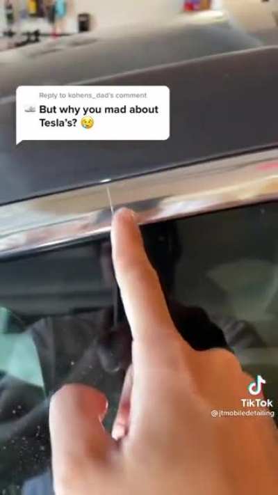 Car expert pointing out flaws in tesla car body and design