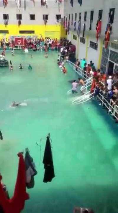 Prisoners in Ecuador sealed up and flooded with tap water one of their prison yards so they&lsquo;d have their own swimming pool in the high temperatures.