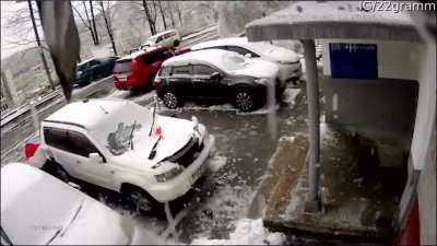 Concrete block lands on car almost crushing a man