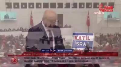 Turkish MP Hasan Bismet says "Izrael will suffer the wrath of Allah" immediately has a heart attack and dies