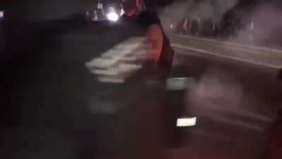 Portlands resident Antifa Clown 'Fire Shoes' does a dance for the crowd
