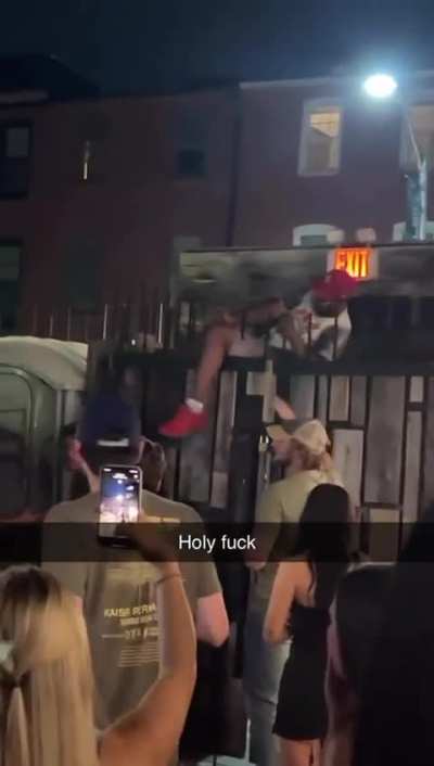 Guy tries to creep on girls and gets rejected from bar. Tries to climb the fence and&hellip;