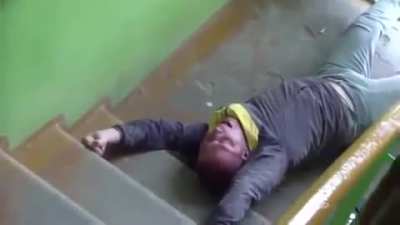 He fell down so he decided to call a demon to help him