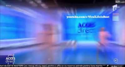 Naked man attacks newscaster with brick