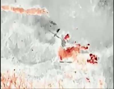 Drone thermal view of a mortar being dropped on a Russian soldier that lies down to rest, filmed on august 24th