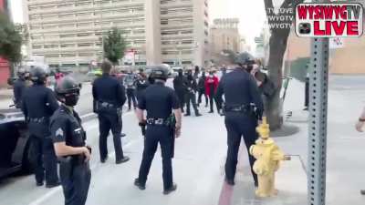 Group of black bloc threaten a streamer for filming a George Floyd/BLM protest at the Los Angeles DA office, saying "I've been looking for your bitch ass, I'm gonna fuck you up"