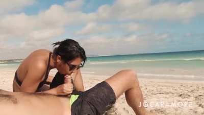 It was risky, but we had fun on the public beach! [gif]