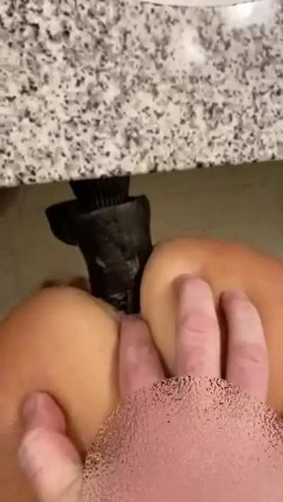 Poor Mrs Kinky was stood up last night. I heard moaning coming from the bathroom and found her doing this&hellip;she needs the real thing.