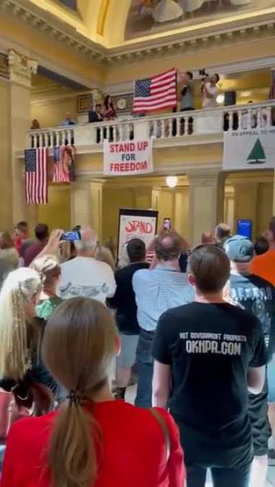 At the Oklahoma State Capitol: Hundreds of people have show up for a rally to protest COVID-19 vaccine mandates