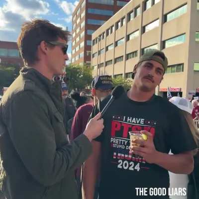 MAGA man with &lsquo;PTSD: Pretty Tired of Stupid Democrats&rsquo; shirt can&rsquo;t name the 3 branches of government. His friend asks what that has to do with politics.