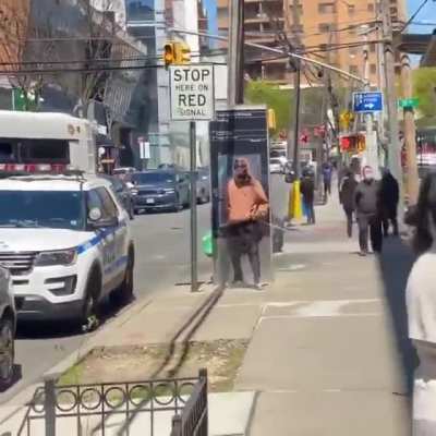 NYPD Detective gets taken down by man with a stick.