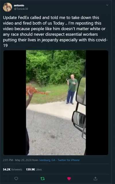 This lying racist told the cops &ldquo;they [the two Fedex workers] look like they would&rsquo;ve broke into my house while my wife is there&rdquo;