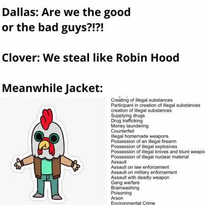 Jacket: 'I don&rsquo;t steal, I collect crimes like Pok&eacute;mon cards.' 🤣