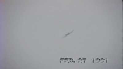 USAF A-10 aircraft makes a bombing/strafing run on Iraqi positions during Operation Desert Storm (February 27, 1991)