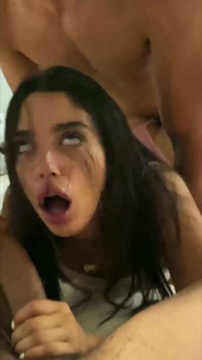 Hot slut loves being spit roasted by 2 big cocks