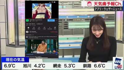 During the weather forecast in Japan a reporter accidentally showed what she&rsquo;d been looking at on her phone