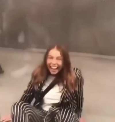 Girl doing stunts in a metro