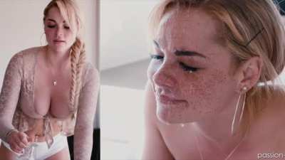 Freckled beauty gets sprayed