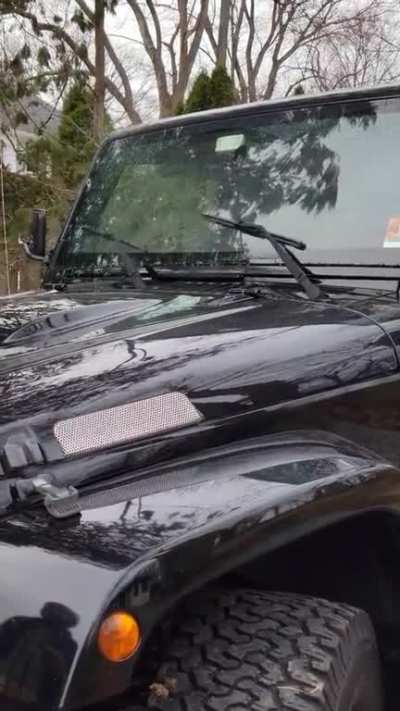 My car broke down, so my buddy went to pick me up in his Jeep. Here's what happens when he hits the unlock button.