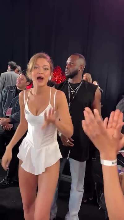 Excited Gigi Hadid BTS of the Victoria's Secret Fashion Show 2025