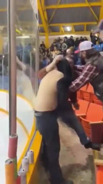 Fight breaks out in the hockey stands. Bonus: KO with a twist.