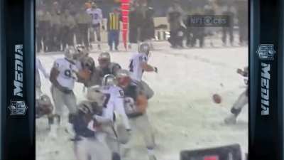[Highlight] 19 years ago today - With 1:50 left in the 4th quarter Charles Woodson hits Tom Brady, who loses the ball. Ruled a fumble on the field, the call is overturned using the obscure "Tuck Rule". Adam Vinatieri then hits 2 clutch FGs in the snowstor