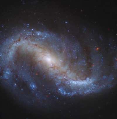 New from Webb! Infrared image (orange-red) of spiral galaxy NGC 7496, overlaid on visible light image from Hubble. "Empty" darker areas on the Hubble pic are actually gas/dust obscuring regions of star formation-young stars, which we now can see clearly w