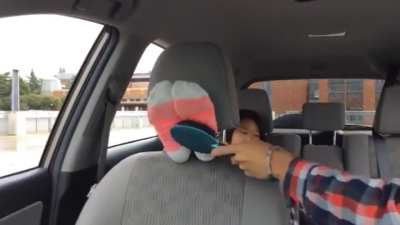 Ro T: Amanda’s socked feet tickled in back of car