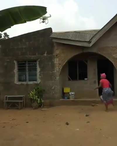 Woman terrified to see drone for the first time