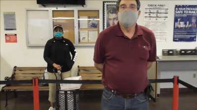 Woman shuts down anti-masker and reminds him what the United States stands for